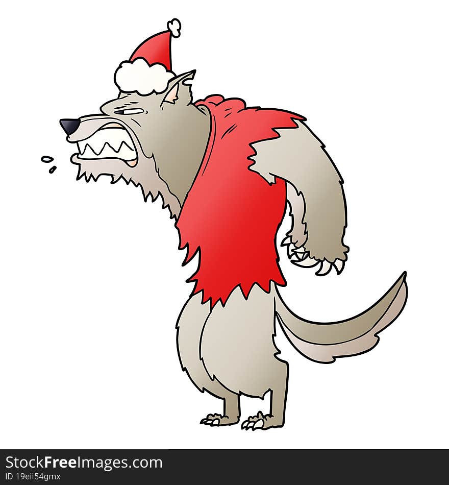 Angry Werewolf Gradient Cartoon Of A Wearing Santa Hat