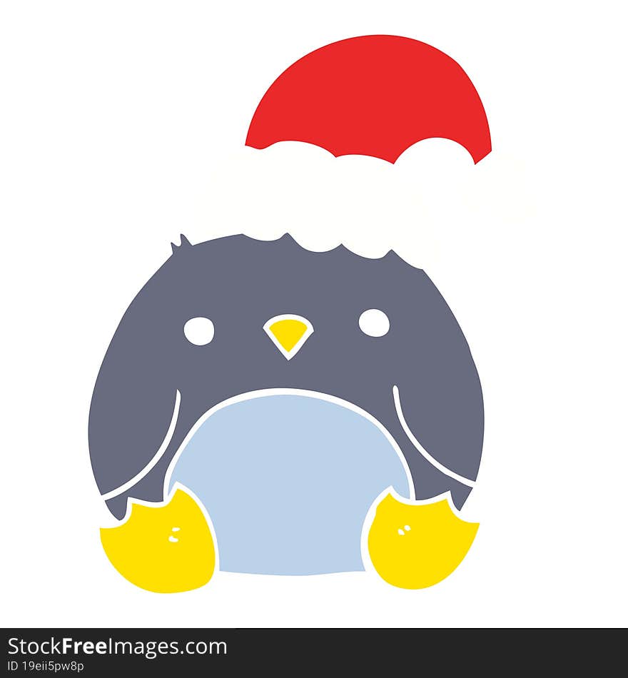 cute flat color style cartoon penguin wearing christmas hat