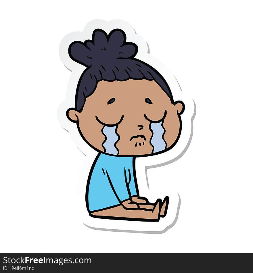 sticker of a cartoon crying woman