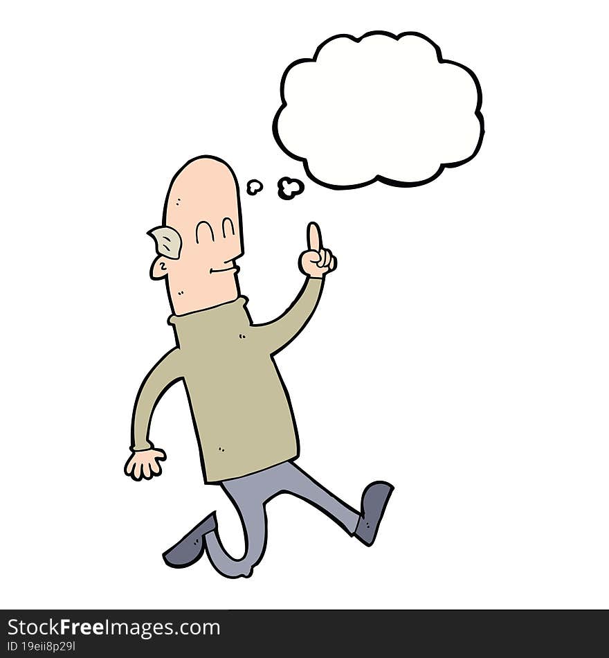 cartoon bald man with idea with thought bubble