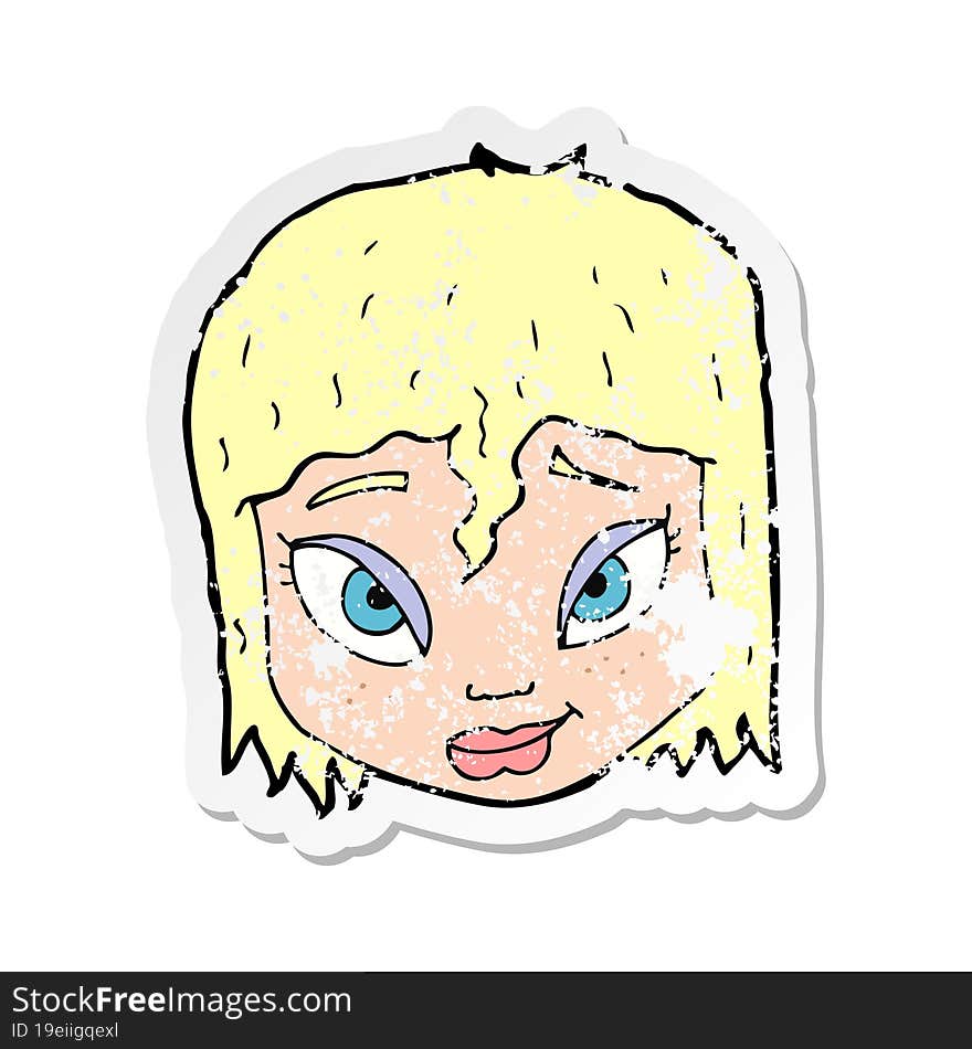 Retro Distressed Sticker Of A Cartoon Female Face