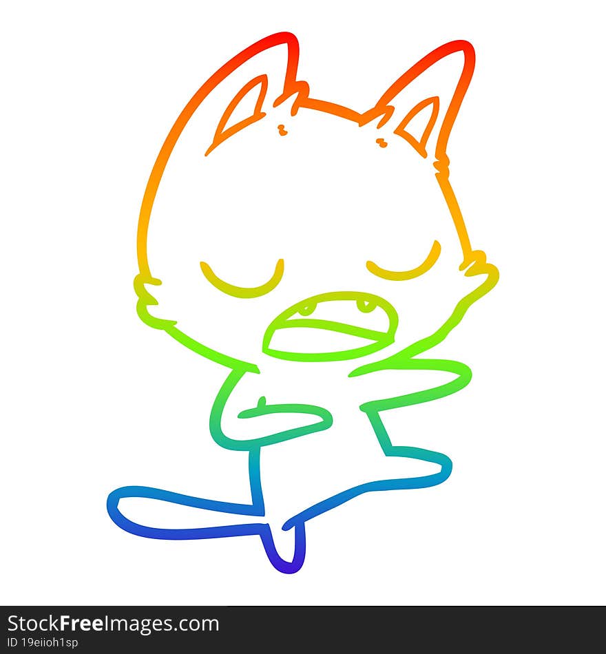 rainbow gradient line drawing of a talking cat dancing