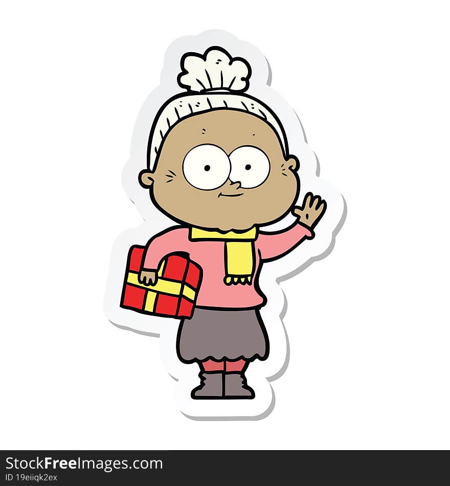 sticker of a cartoon happy old woman