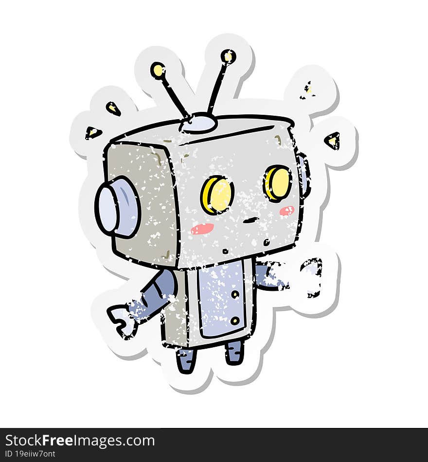 distressed sticker of a cartoon robot