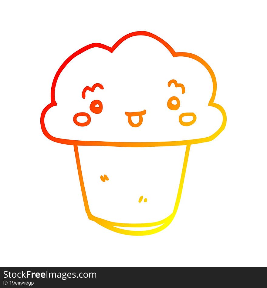 warm gradient line drawing cartoon cupcake with face