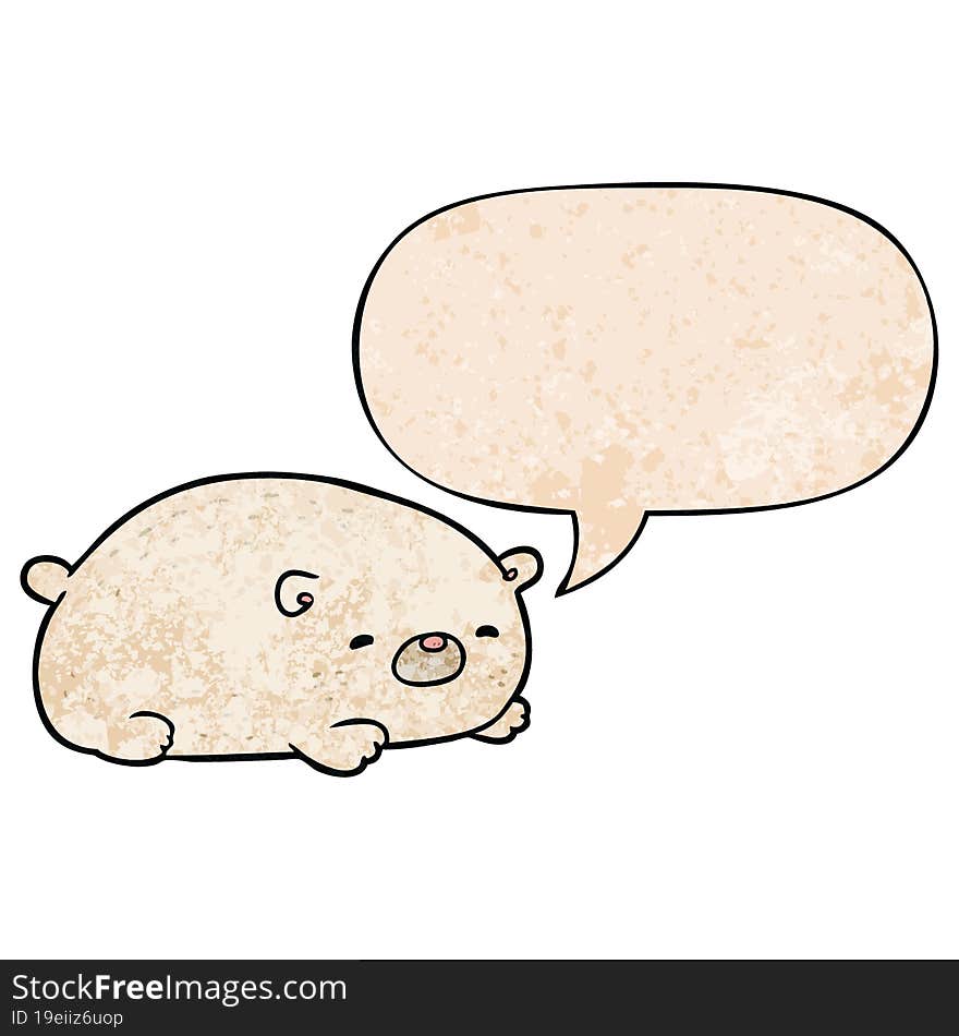 cute cartoon polar bear and speech bubble in retro texture style