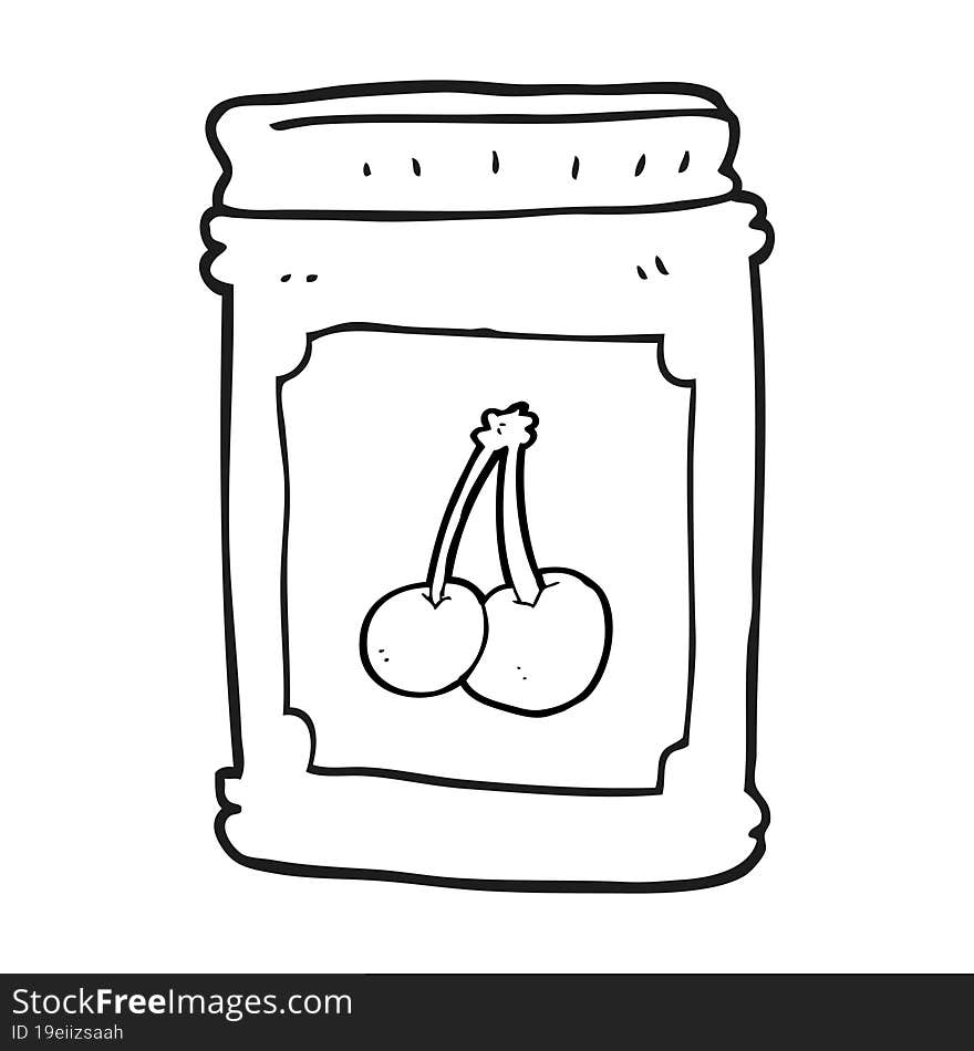 freehand drawn black and white cartoon cherry jam jar