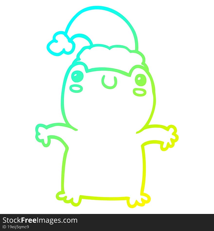 cold gradient line drawing cute cartoon frog wearing christmas hat