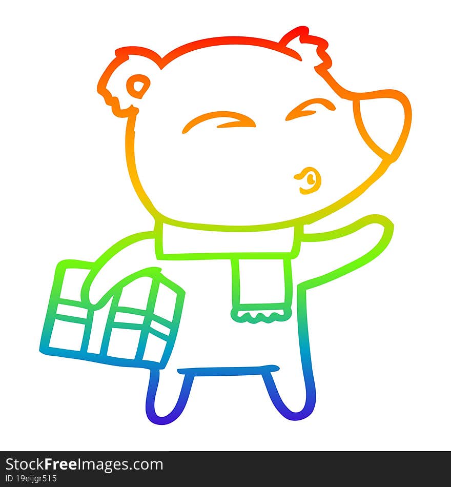 Rainbow Gradient Line Drawing Cartoon Christmas Polar Bear