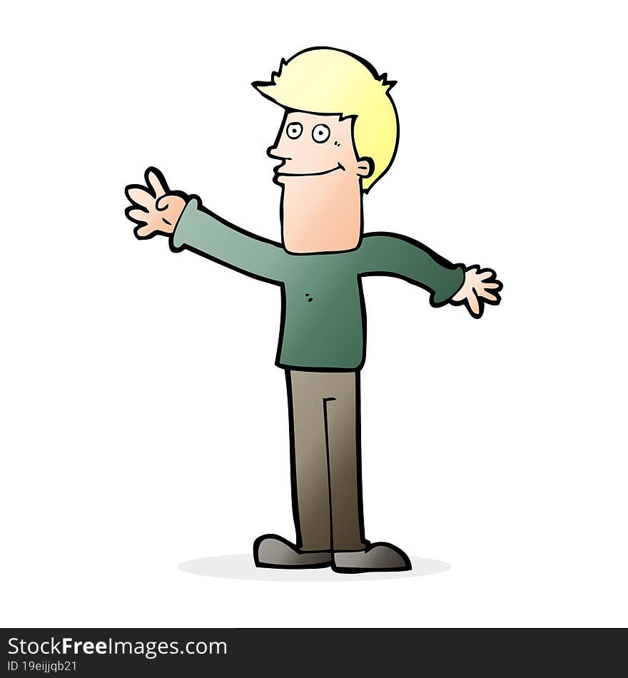 cartoon happy man waving