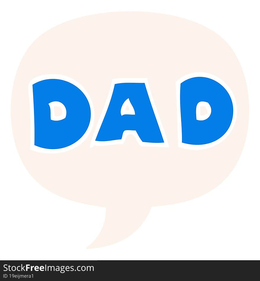 cartoon word dad and speech bubble in retro style