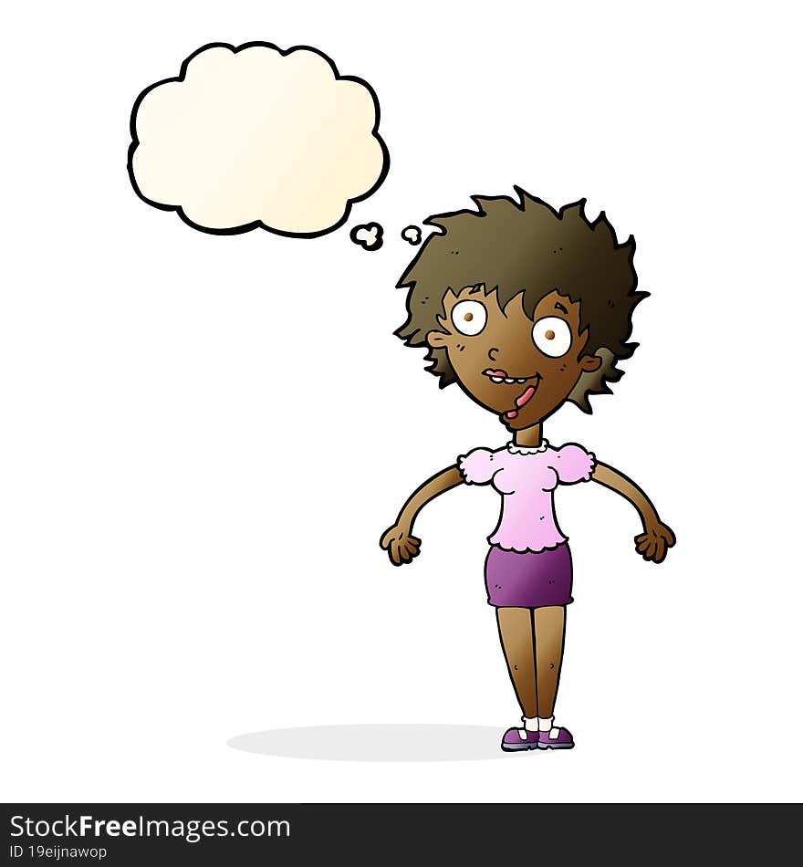 Cartoon Excited Woman With Thought Bubble