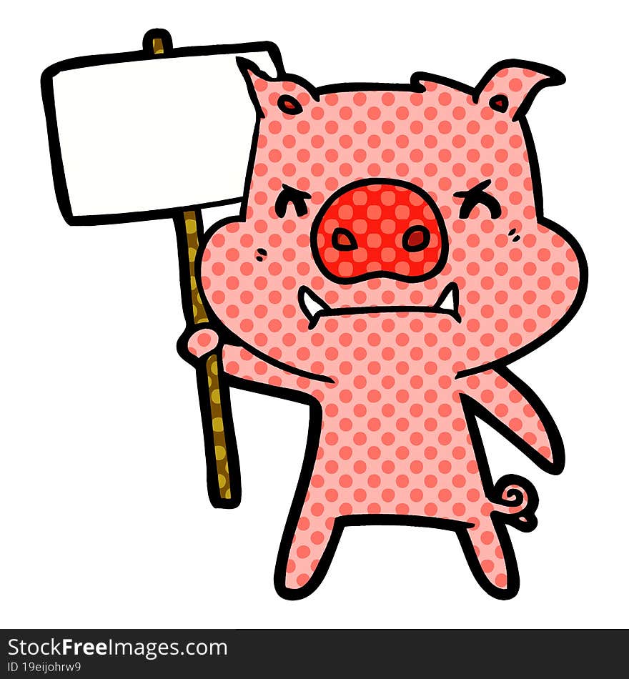 angry cartoon pig protesting. angry cartoon pig protesting