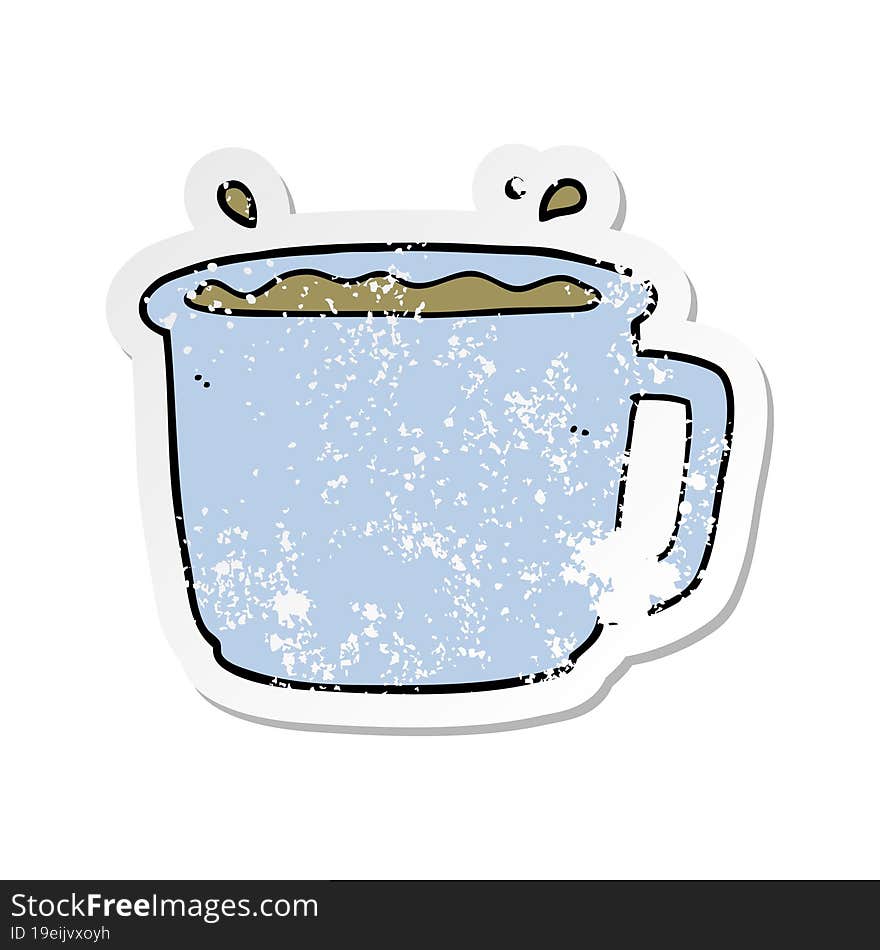 distressed sticker of a cartoon coffee cup