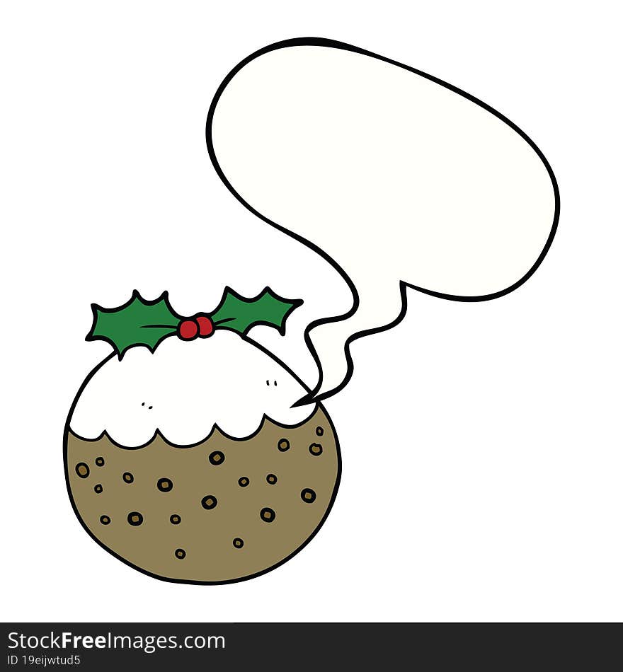 cartoon christmas pudding with speech bubble. cartoon christmas pudding with speech bubble