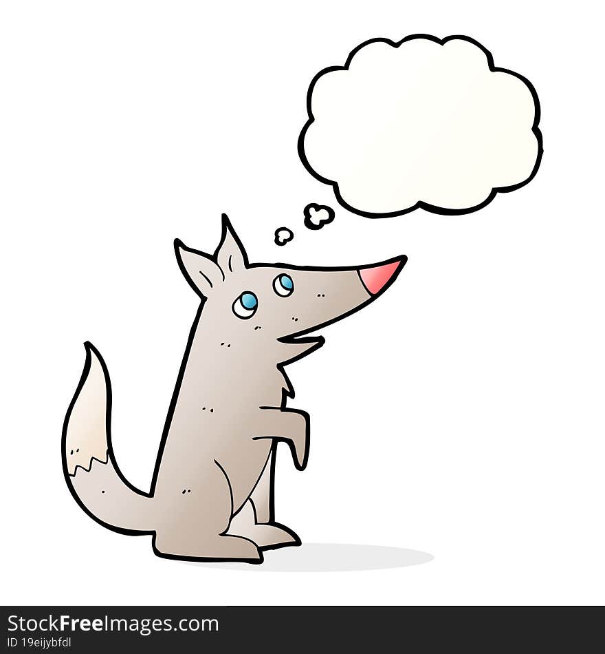 cartoon wolf cub with thought bubble