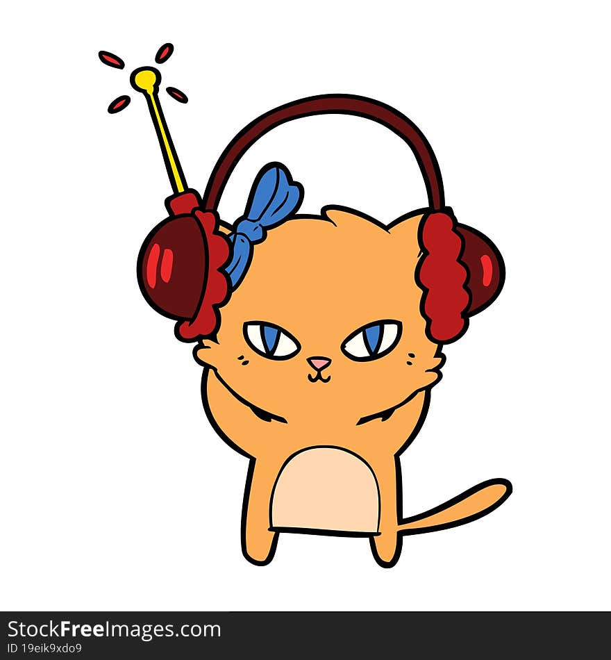 cute cartoon cat with headphones. cute cartoon cat with headphones