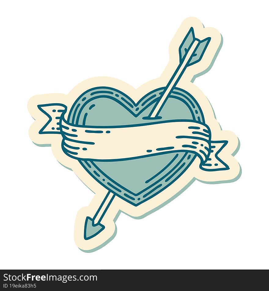 tattoo style sticker of an arrow heart and banner