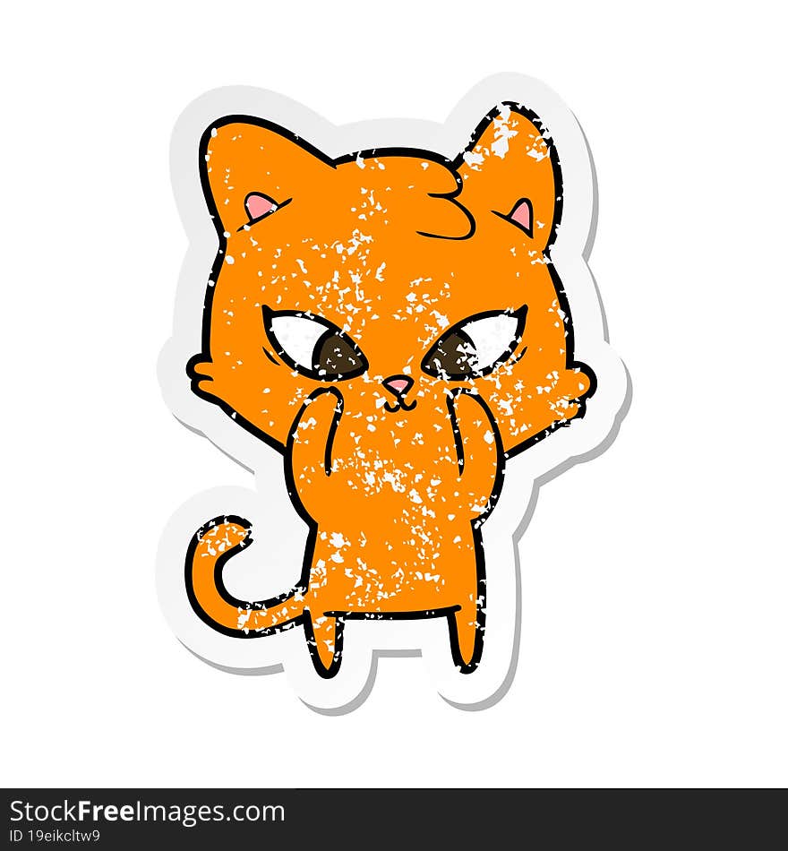 Distressed Sticker Of A Cute Cartoon Cat