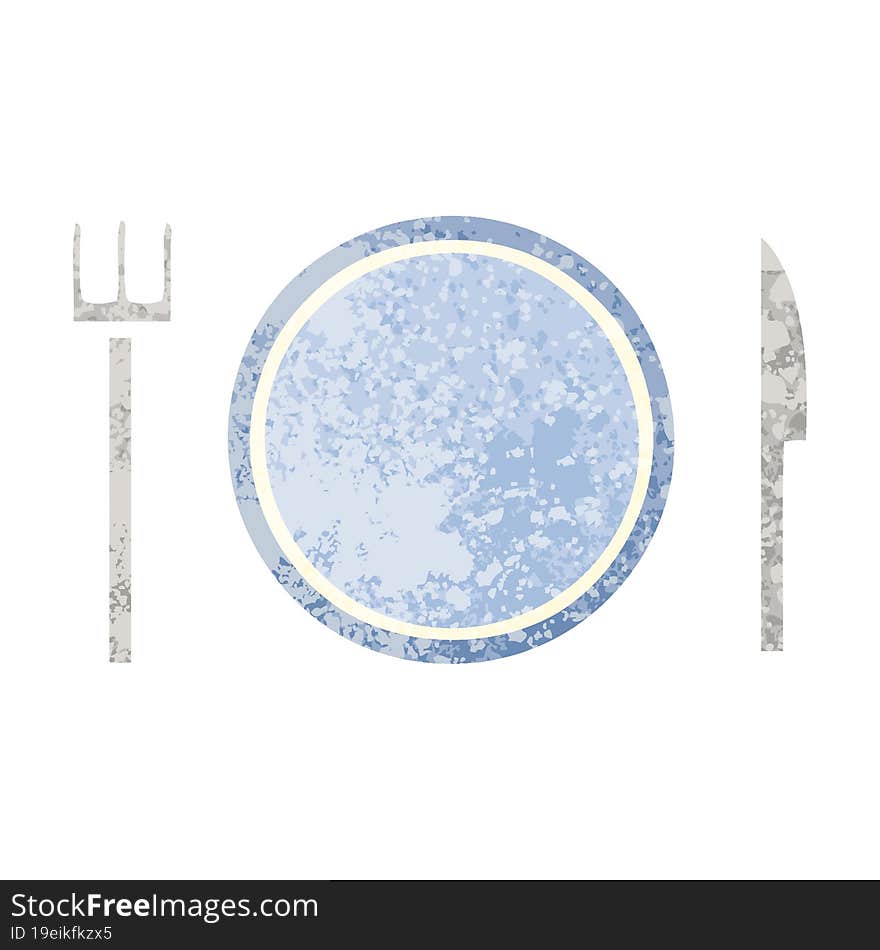 retro illustration style cartoon plate and cutlery