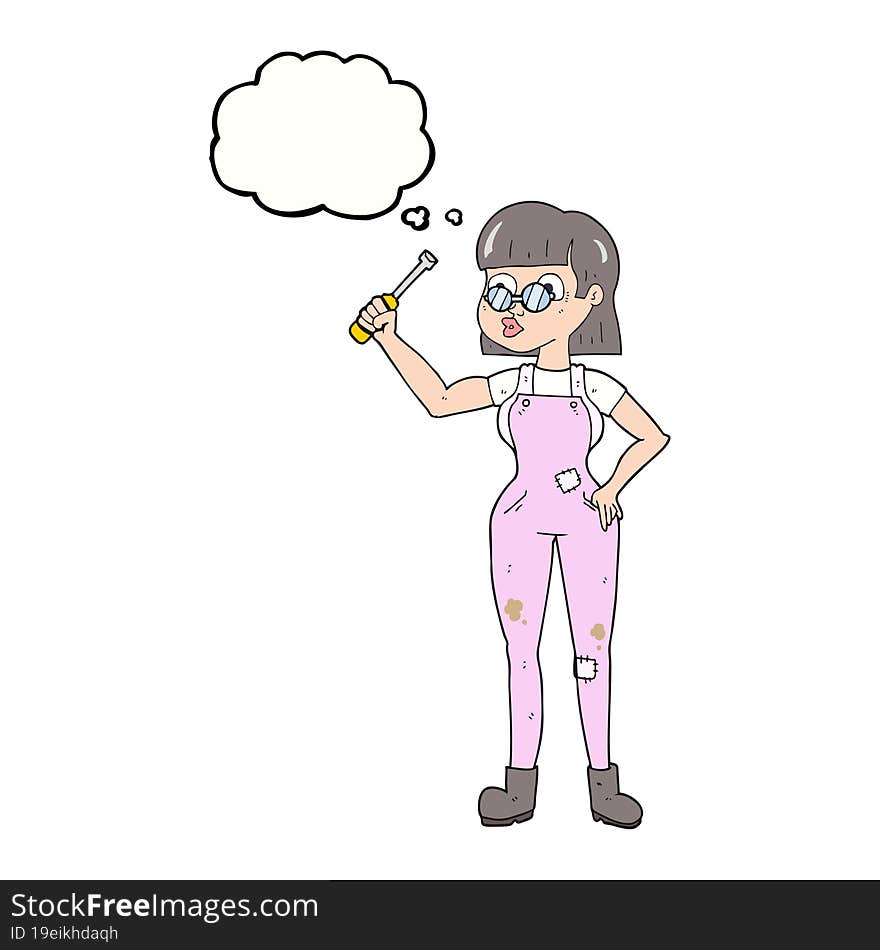 Thought Bubble Cartoon Female Mechanic