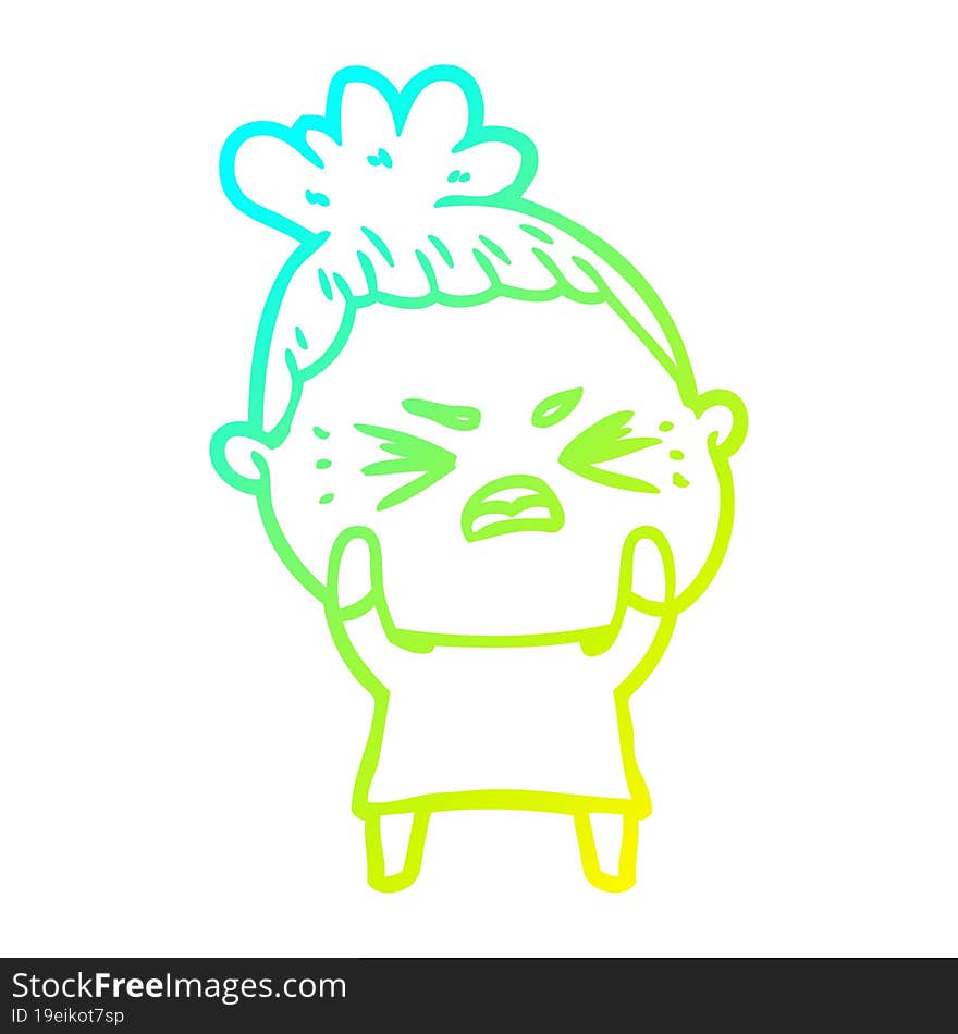 cold gradient line drawing of a cartoon angry woman