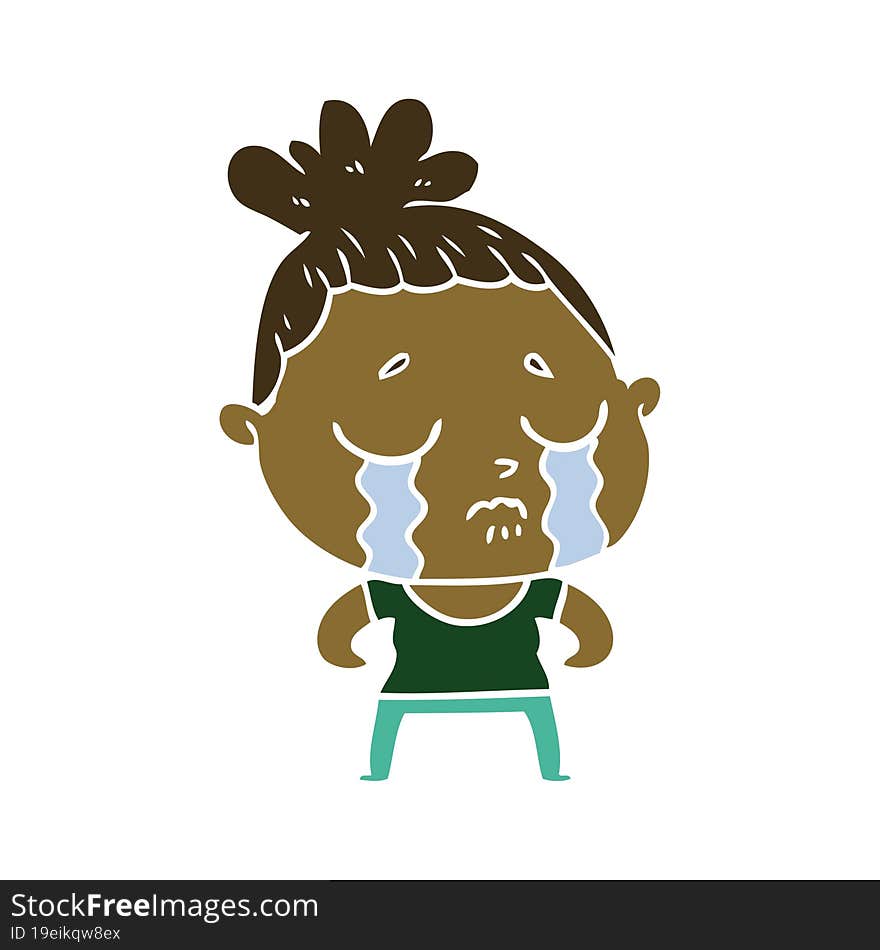 flat color style cartoon tough woman crying