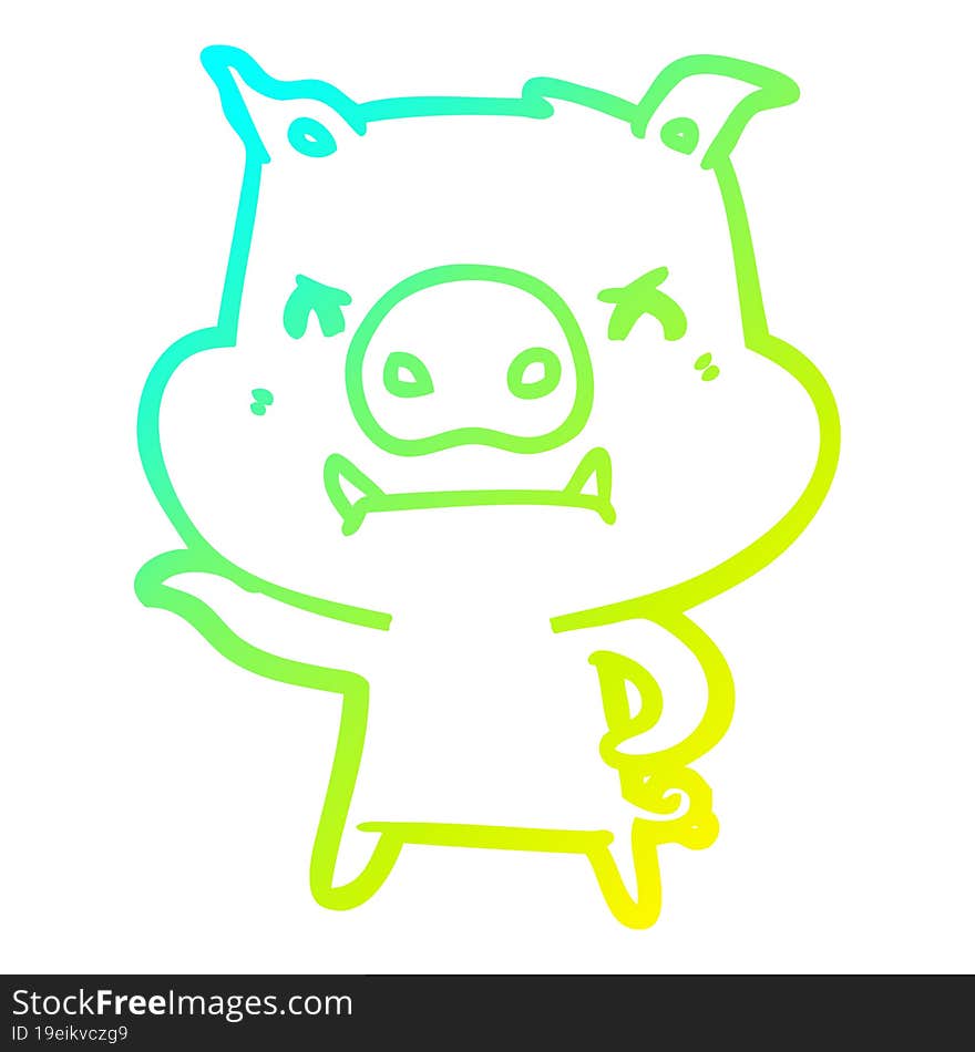 Cold Gradient Line Drawing Angry Cartoon Pig