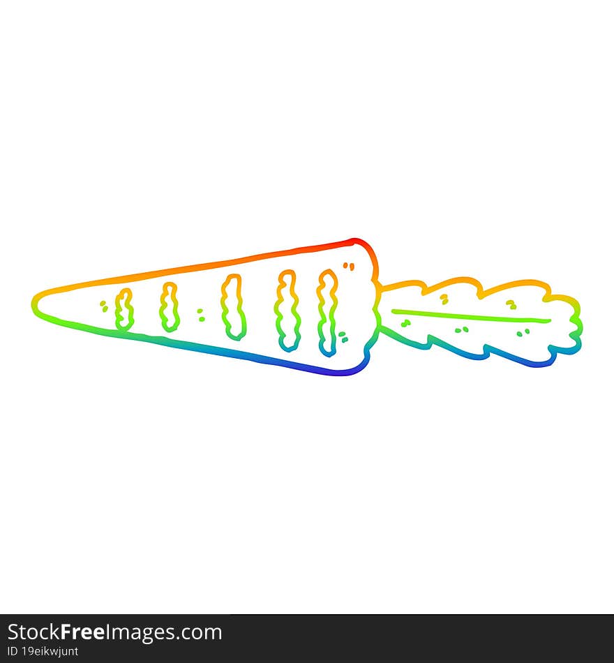 rainbow gradient line drawing of a cartoon carrot