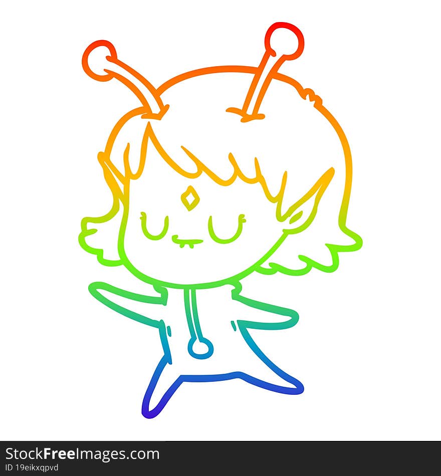 rainbow gradient line drawing of a cartoon alien girl