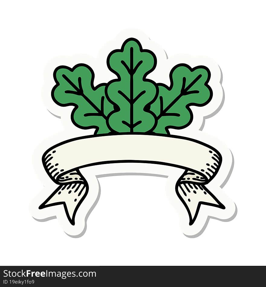 tattoo sticker with banner of a leaf