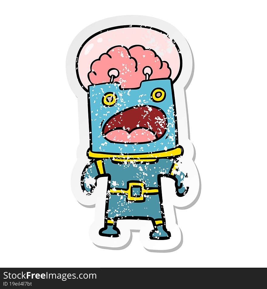 distressed sticker of a cartoon robot