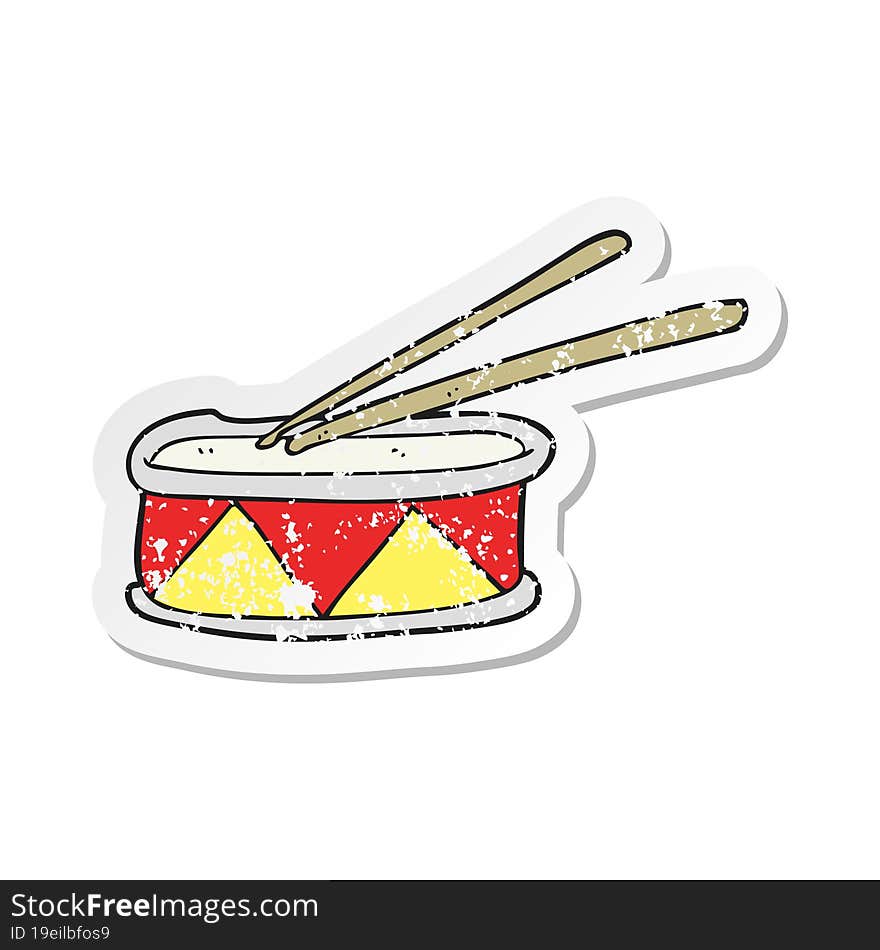 retro distressed sticker of a cartoon drum