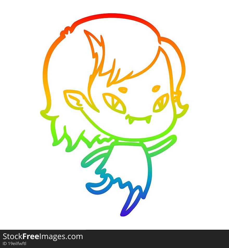 rainbow gradient line drawing cartoon friendly vampire girl running