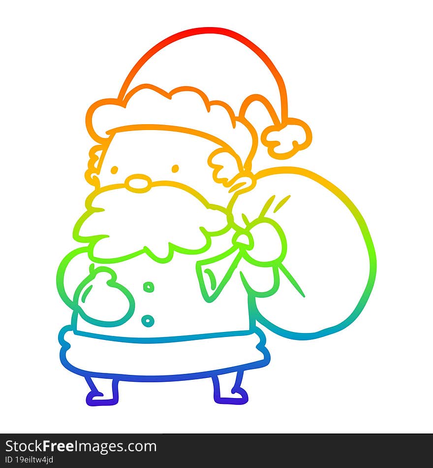 rainbow gradient line drawing santa claus