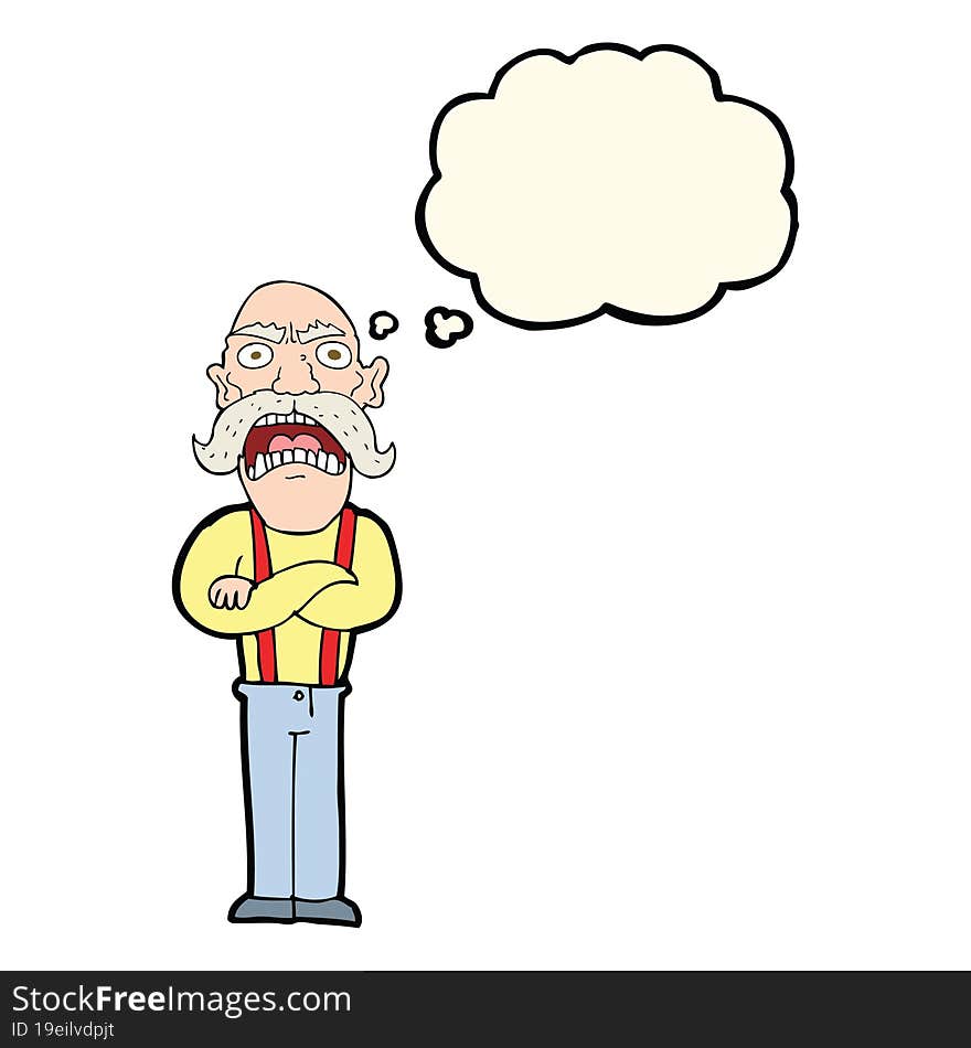 cartoon shocked old man with thought bubble