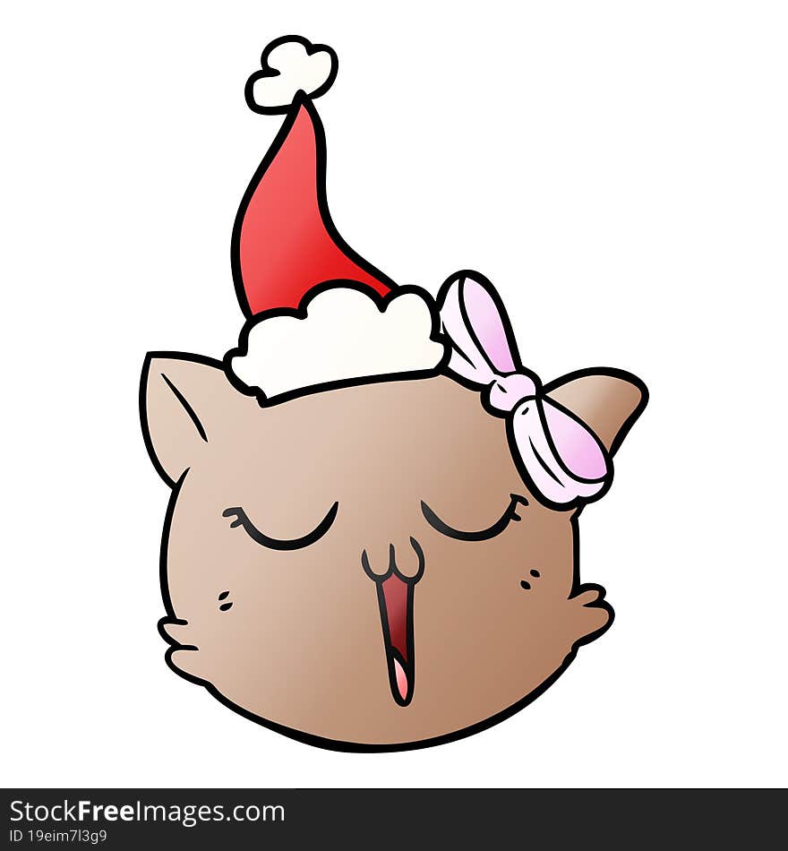 Gradient Cartoon Of A Cat Face Wearing Santa Hat