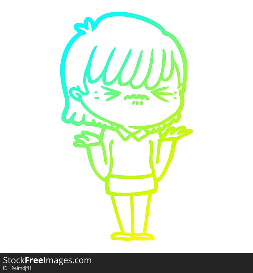 cold gradient line drawing annoyed cartoon girl