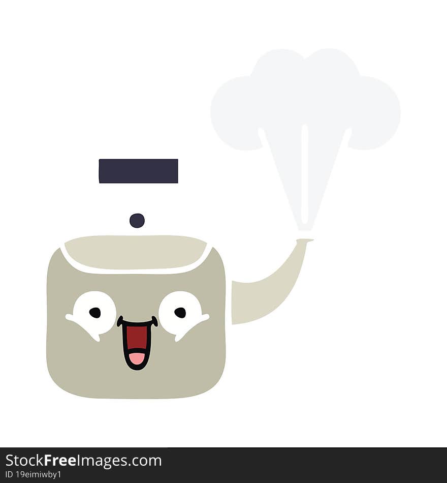 Flat Color Retro Cartoon Steaming Kettle