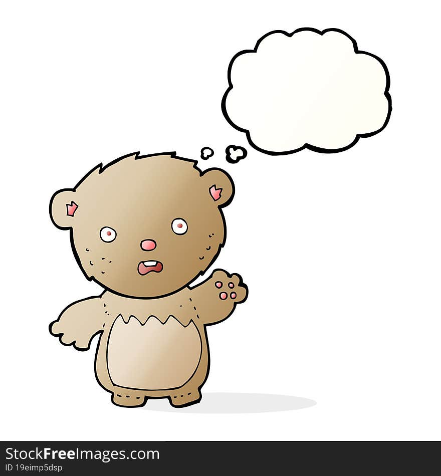 cartoon worried teddy bear with thought bubble