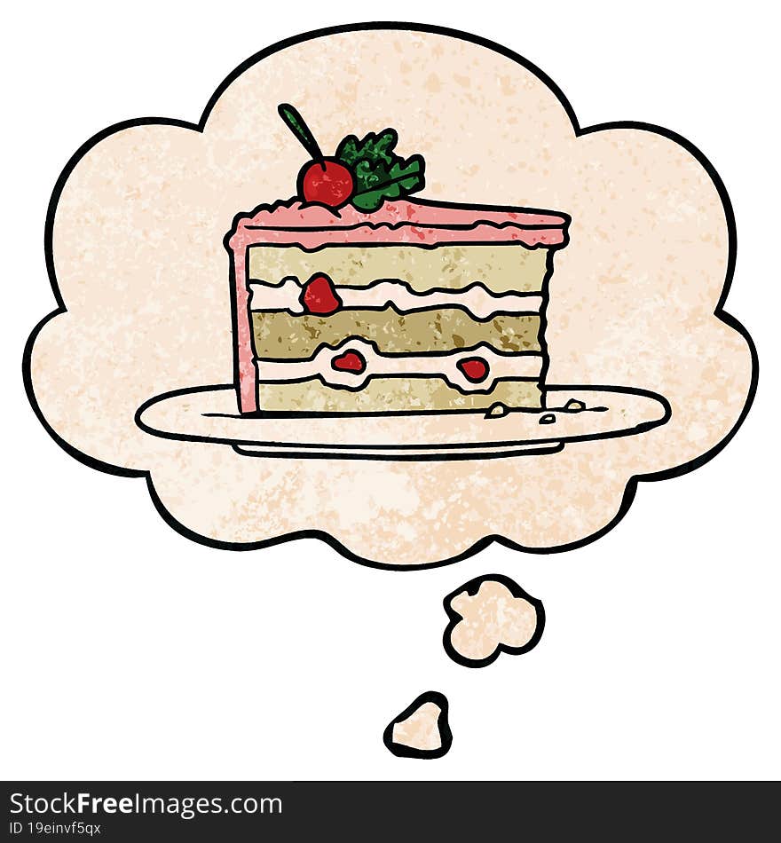 Cartoon Dessert Cake And Thought Bubble In Grunge Texture Pattern Style