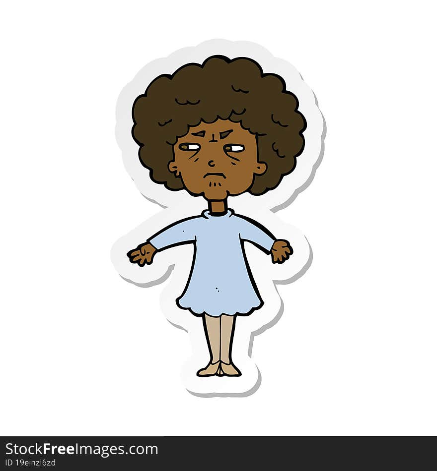 sticker of a cartoon bitter old woman