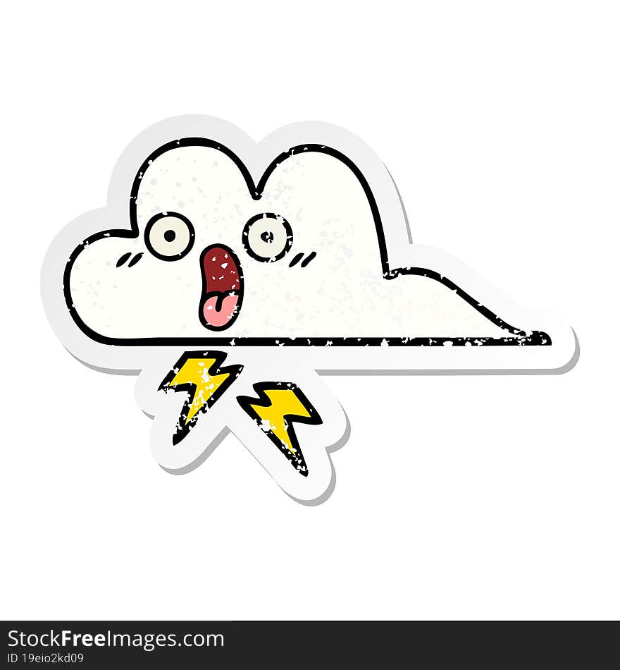 distressed sticker of a cute cartoon thunder cloud