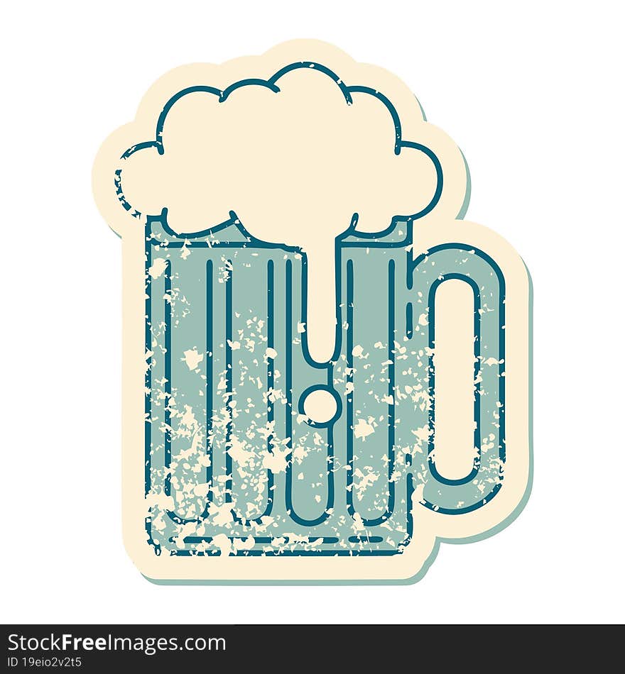 distressed sticker tattoo style icon of a beer tankard