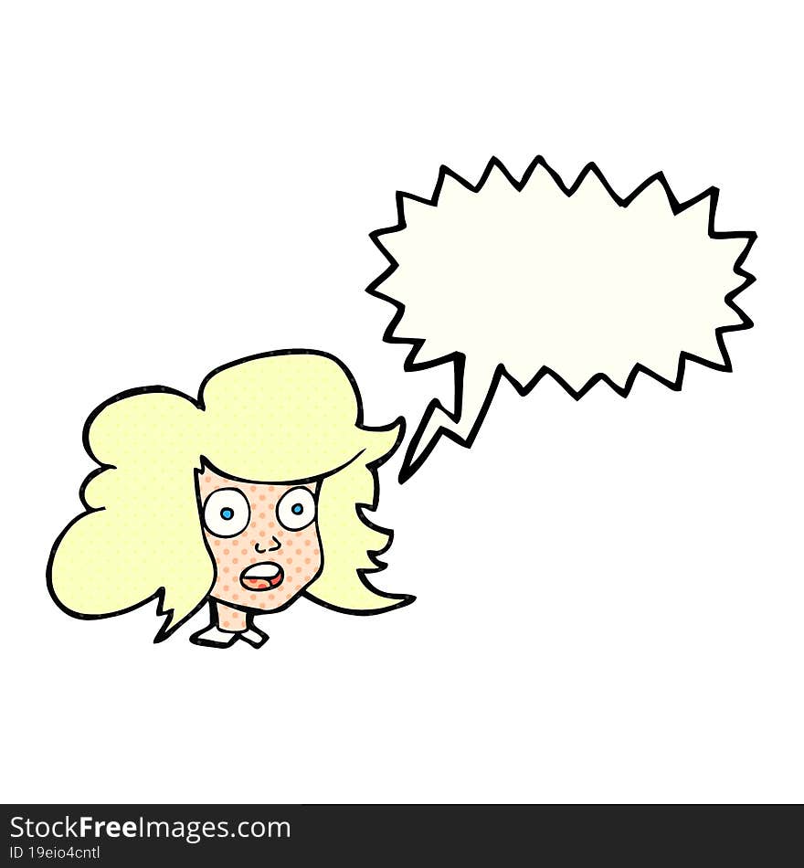 freehand drawn comic book speech bubble cartoon surprised female face