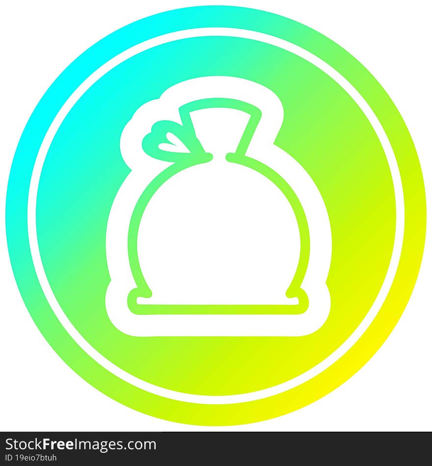 bulging sack circular icon with cool gradient finish. bulging sack circular icon with cool gradient finish