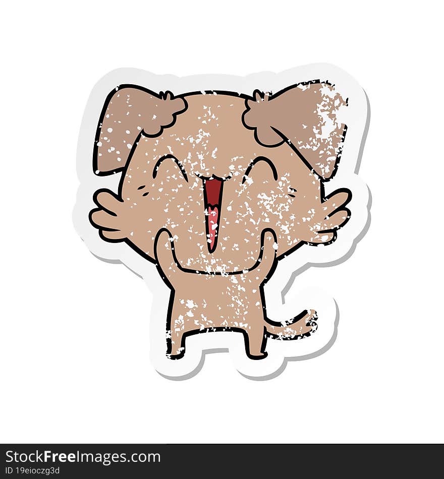 Distressed Sticker Of A Happy Little Dog Cartoon