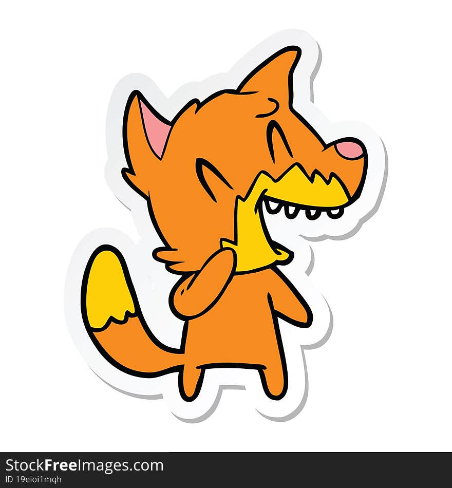 sticker of a laughing fox cartoon