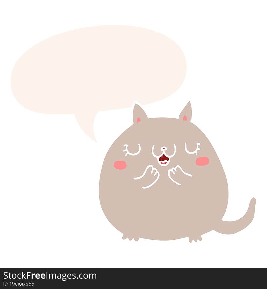 cartoon cute cat with speech bubble in retro style