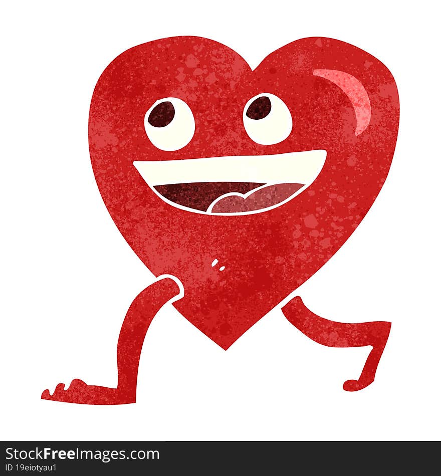 retro cartoon walking heart